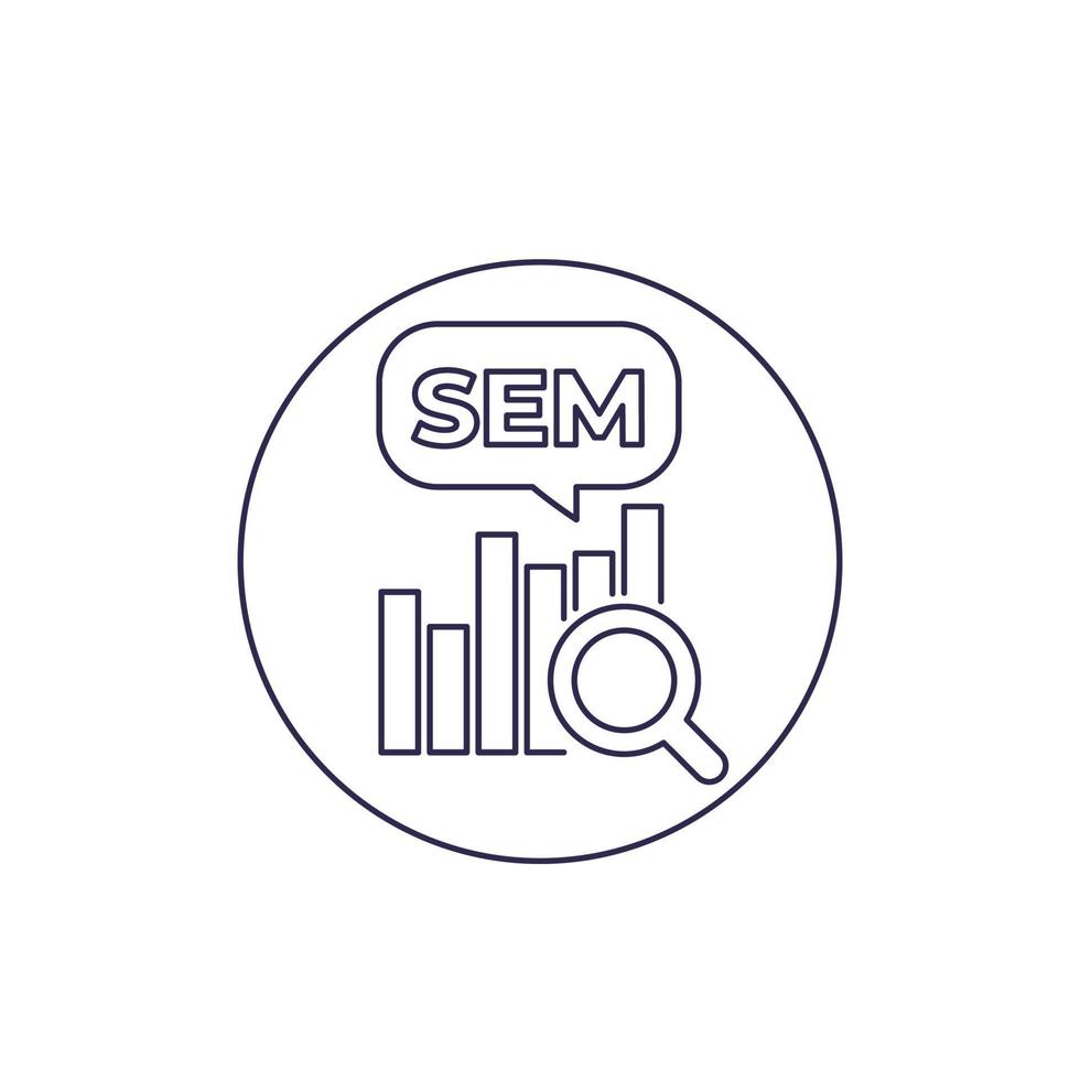 SEM, search engine marketing icon, line vector