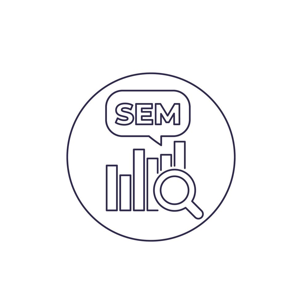 sem, icono de marketing de motor de búsqueda, vector de línea