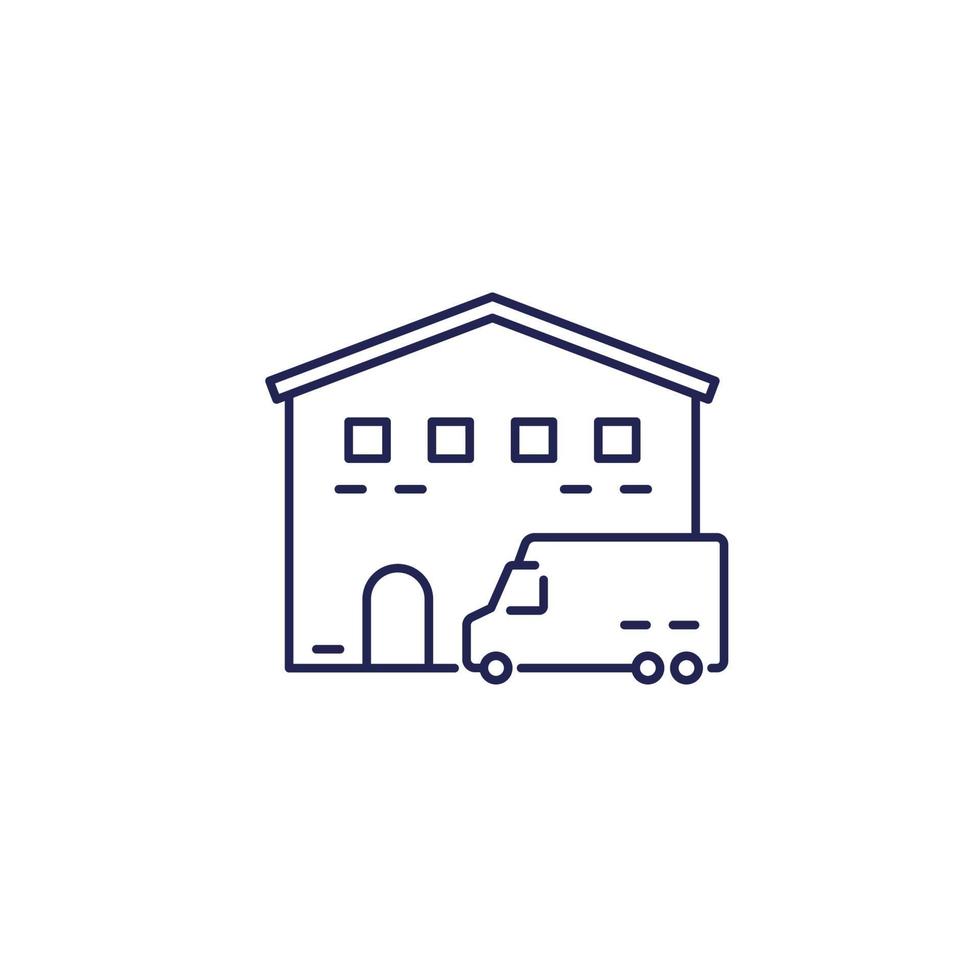 warehouse and van truck line icon, vector