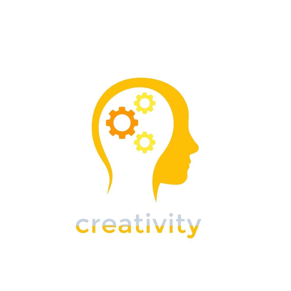 creativity, thinking, gears in head vector logo