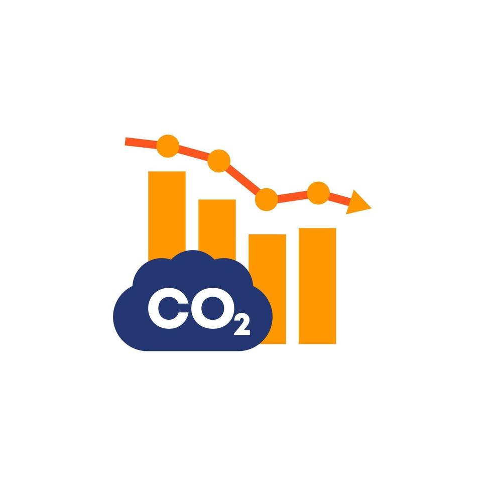 co2 gas, carbon emission reduction icon with graph vector