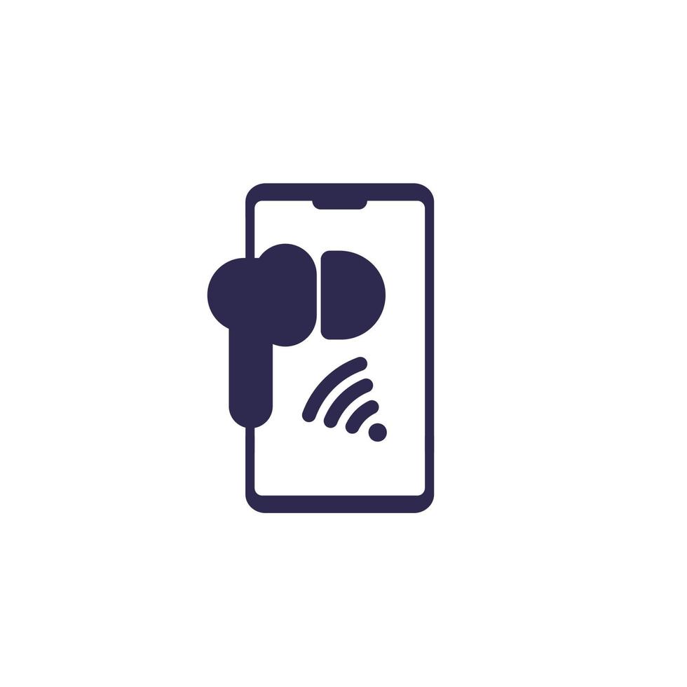 Ear buds, wireless headphones connect to phone icon vector