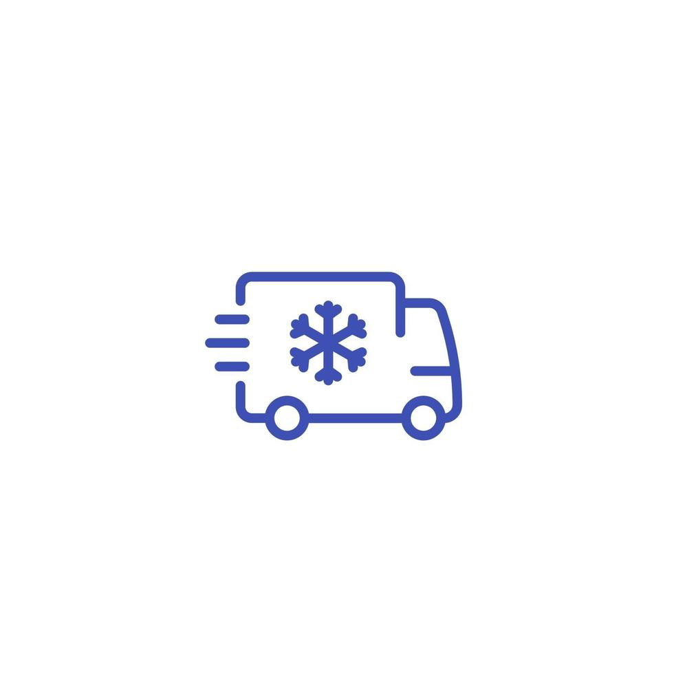Fridge truck icon, van with refrigerator line art vector