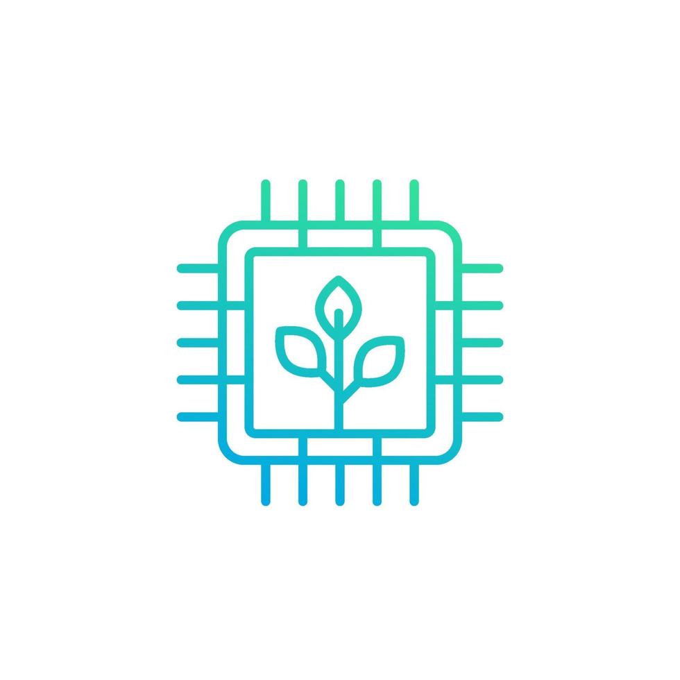 green technology line icon with chipset vector