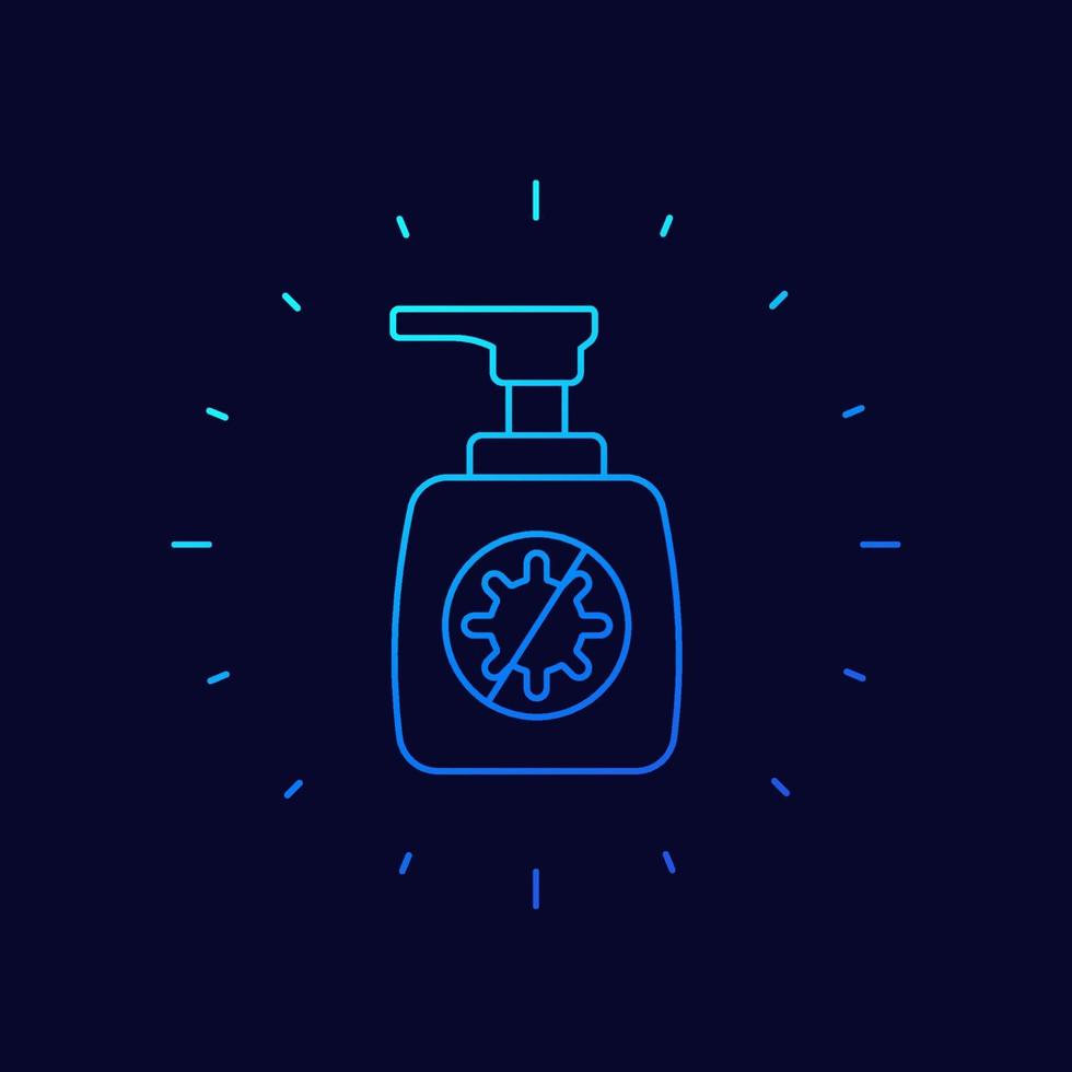 Hand sanitizer, antibacterial gel vector line icon