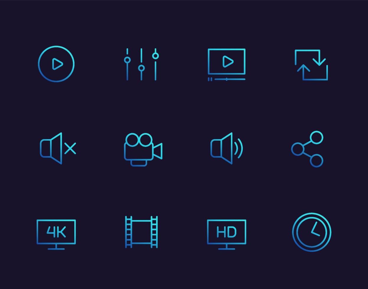 video player line icons set for apps and web, vector