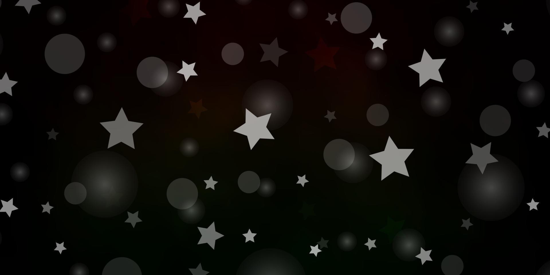 Telón de fondo de vector verde oscuro, rojo con círculos, estrellas.