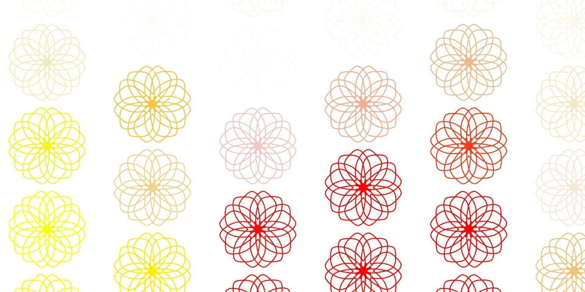 plantilla de doodle de vector rojo claro, amarillo con flores.