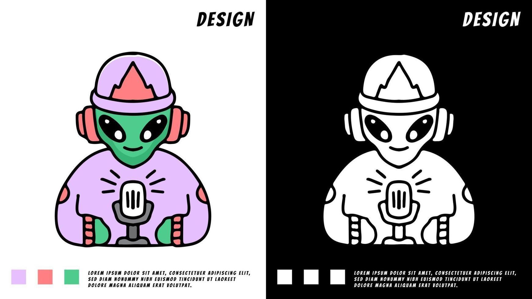 cute hype alien podcast, illustration for t-shirt vector