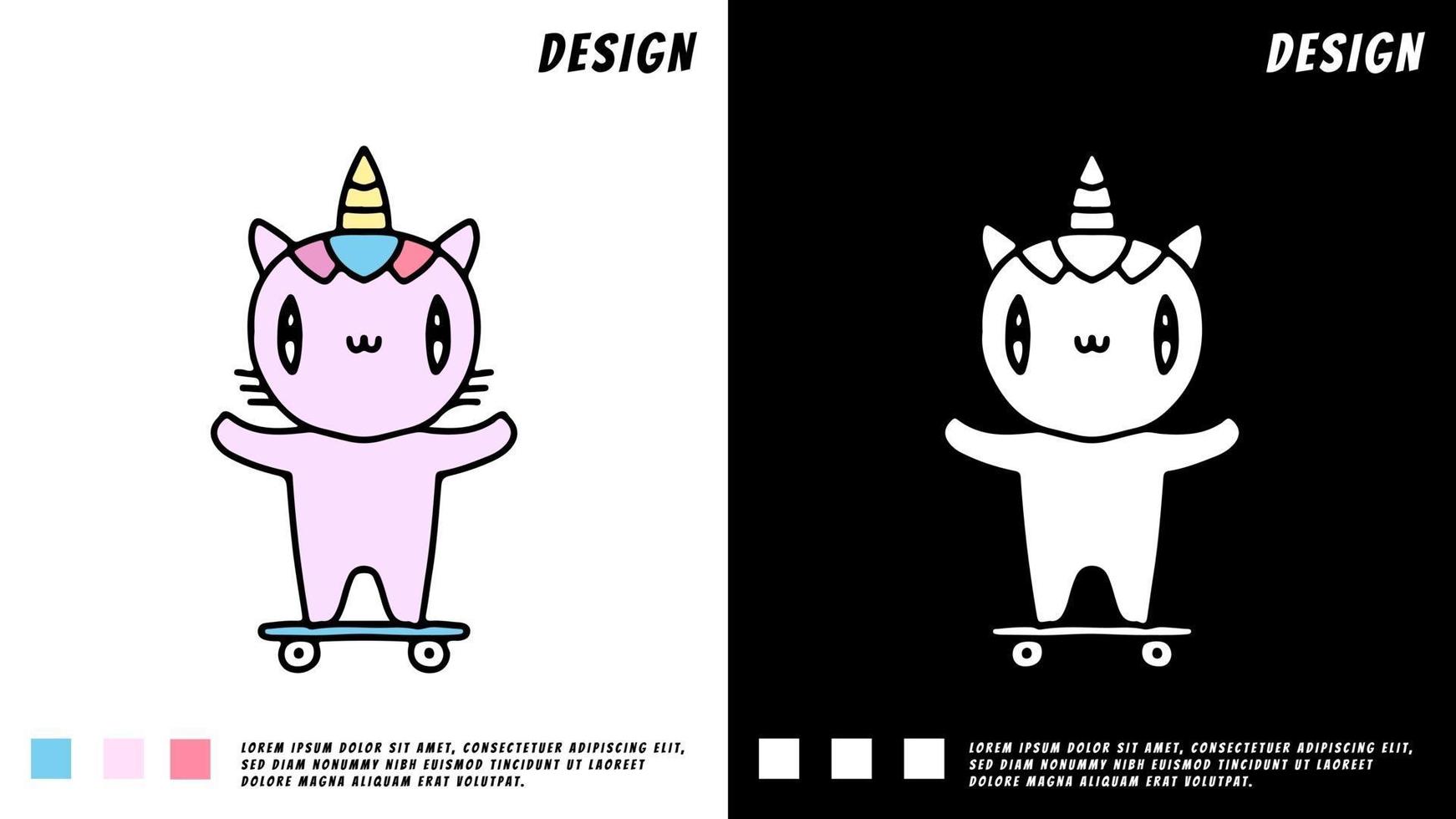 lindo unicornio jugando patineta, ilustración para camiseta vector