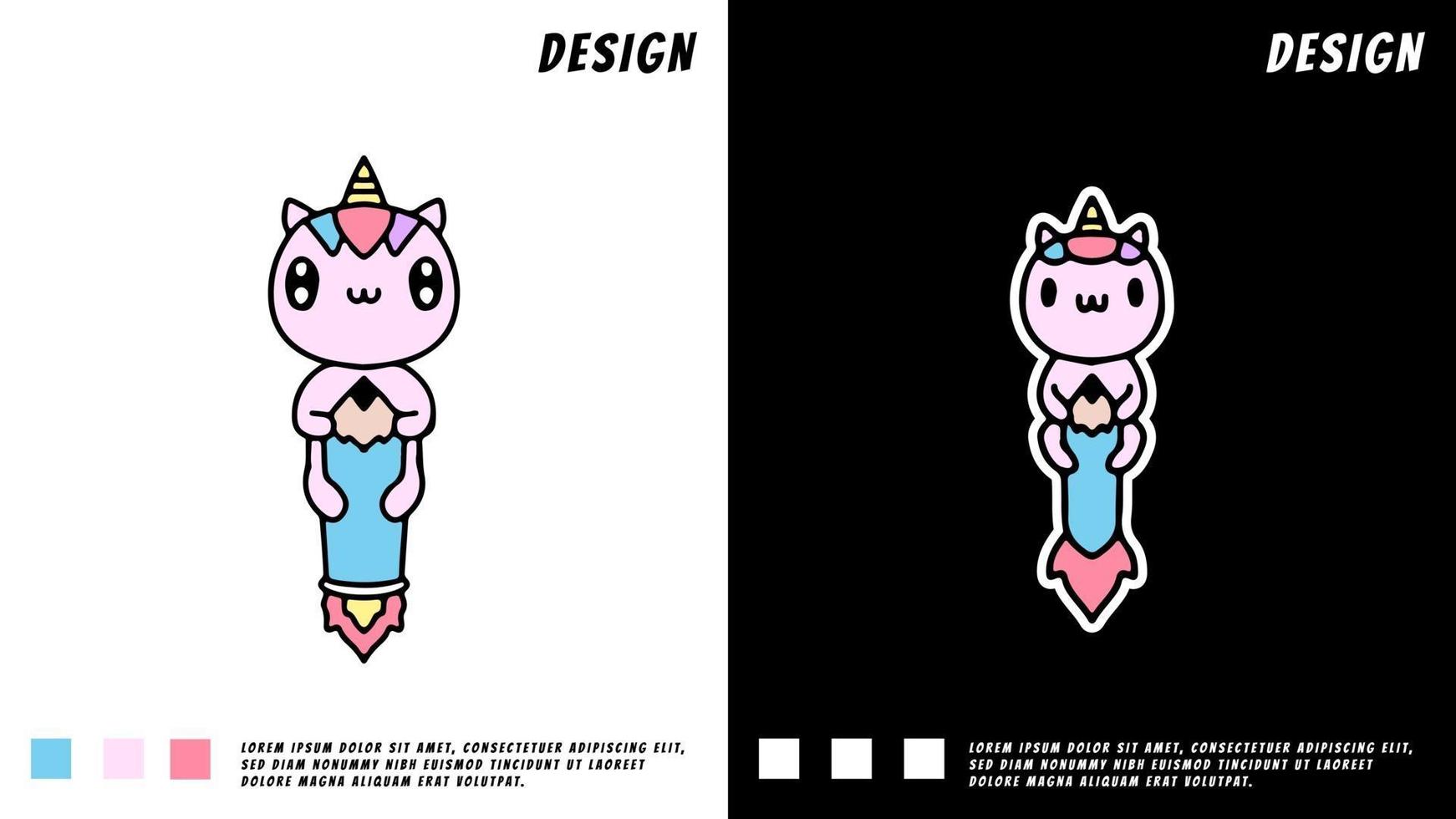 cute unicorn ride rocket pencil, illustration for t-shirt vector