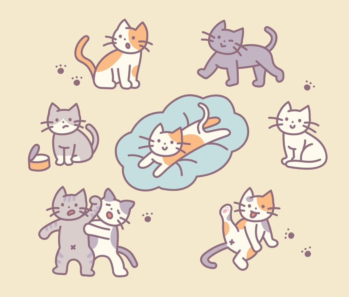 Various actions of a cute cat character. vector