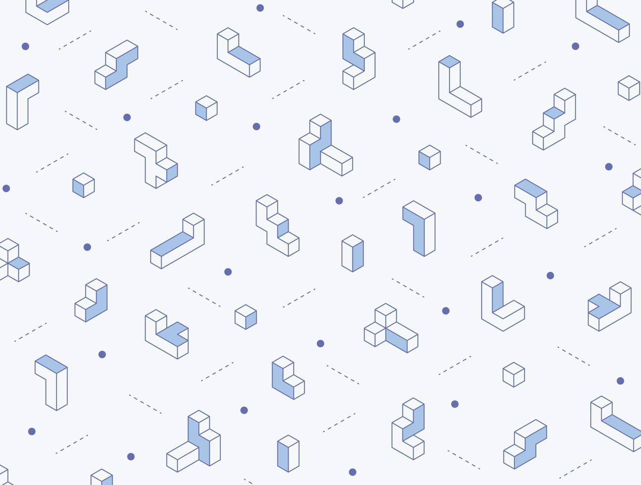 Pieces of 3D blocks are arranged in an isometric grid. vector