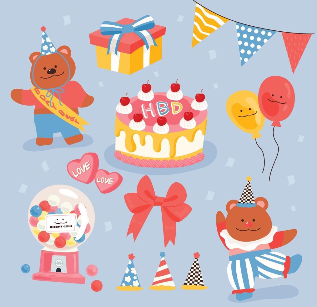 Cute bear's birthday party. vector