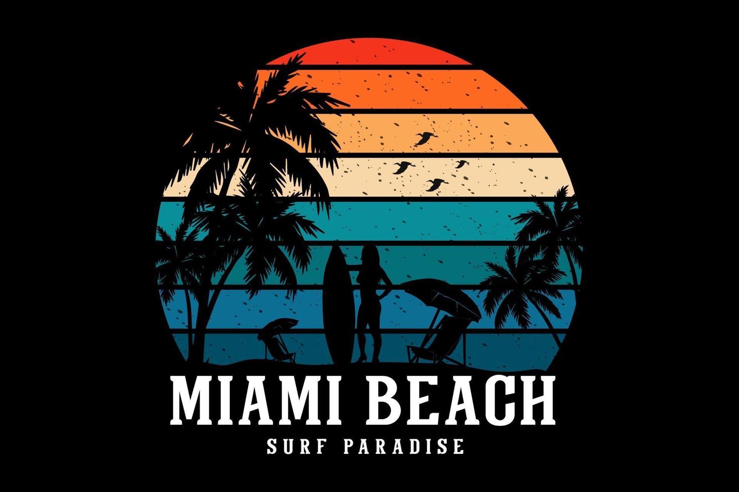 miami beach surf paradise silhouette mockup design vector