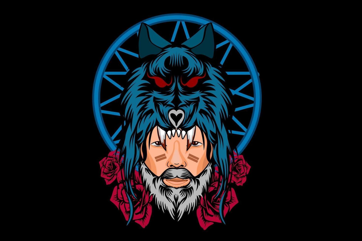 man soldier with wolf head illustration design vector