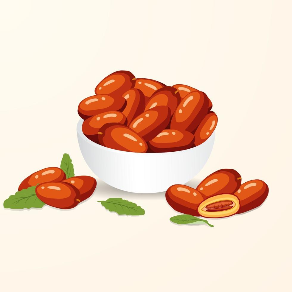 A bowl of dates for iftar in ramadan dates illustration vector