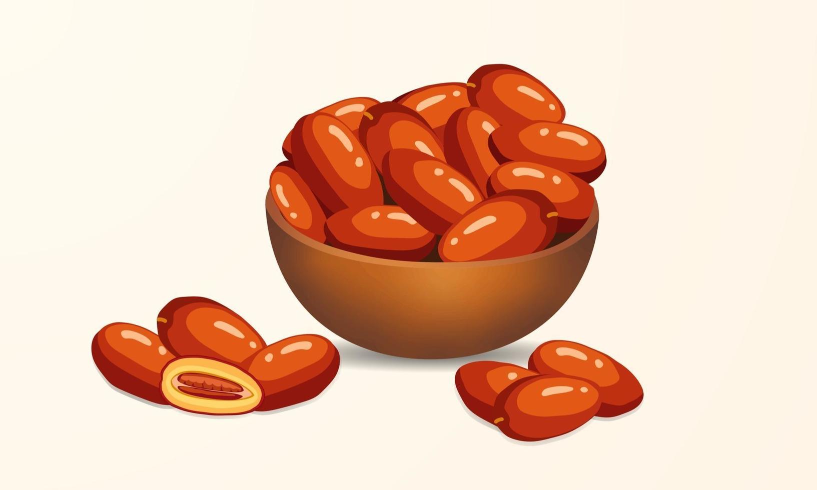 A crowded of dates in a wooden bowl dates illustration vector