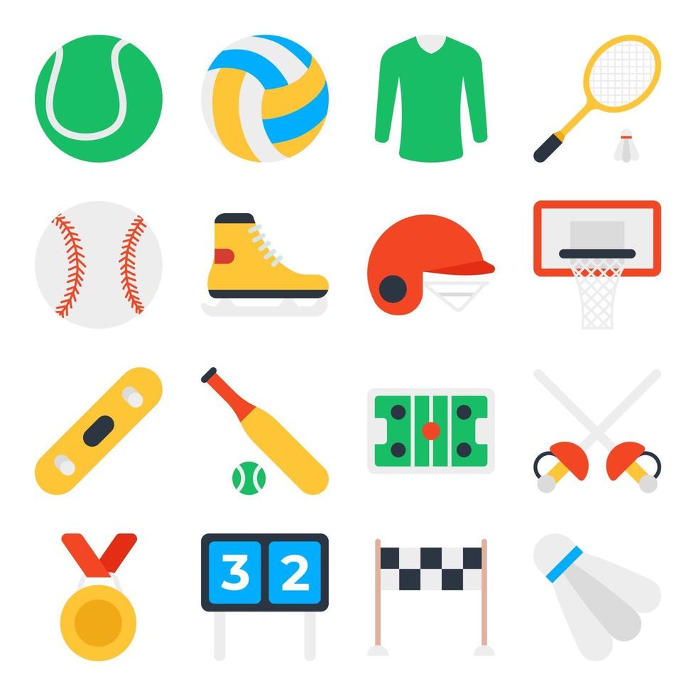 Pack of Sports Equipment Flat Icons vector