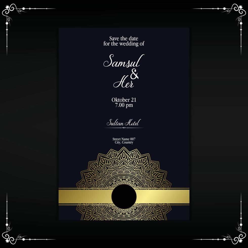 Luxury gold mandala ornate background for wedding invitation vector