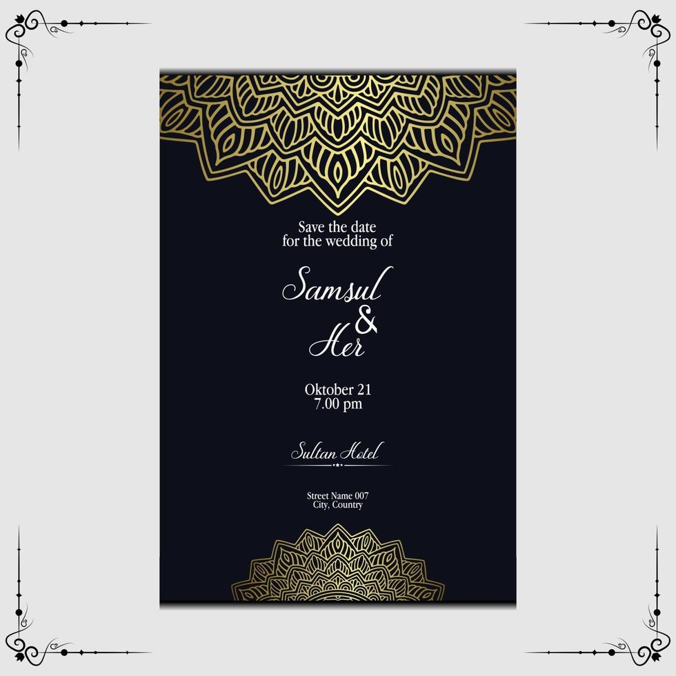 Luxury gold mandala ornate background for wedding invitation vector