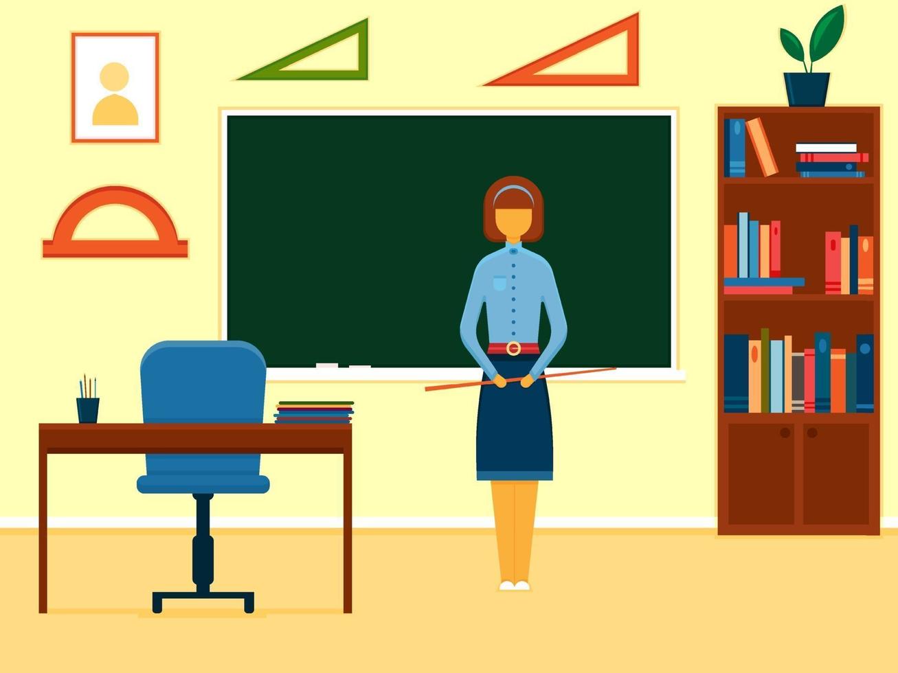 School classroom with chalkboard. Teacher stands in blackboard 3185522  Vector Art at Vecteezy