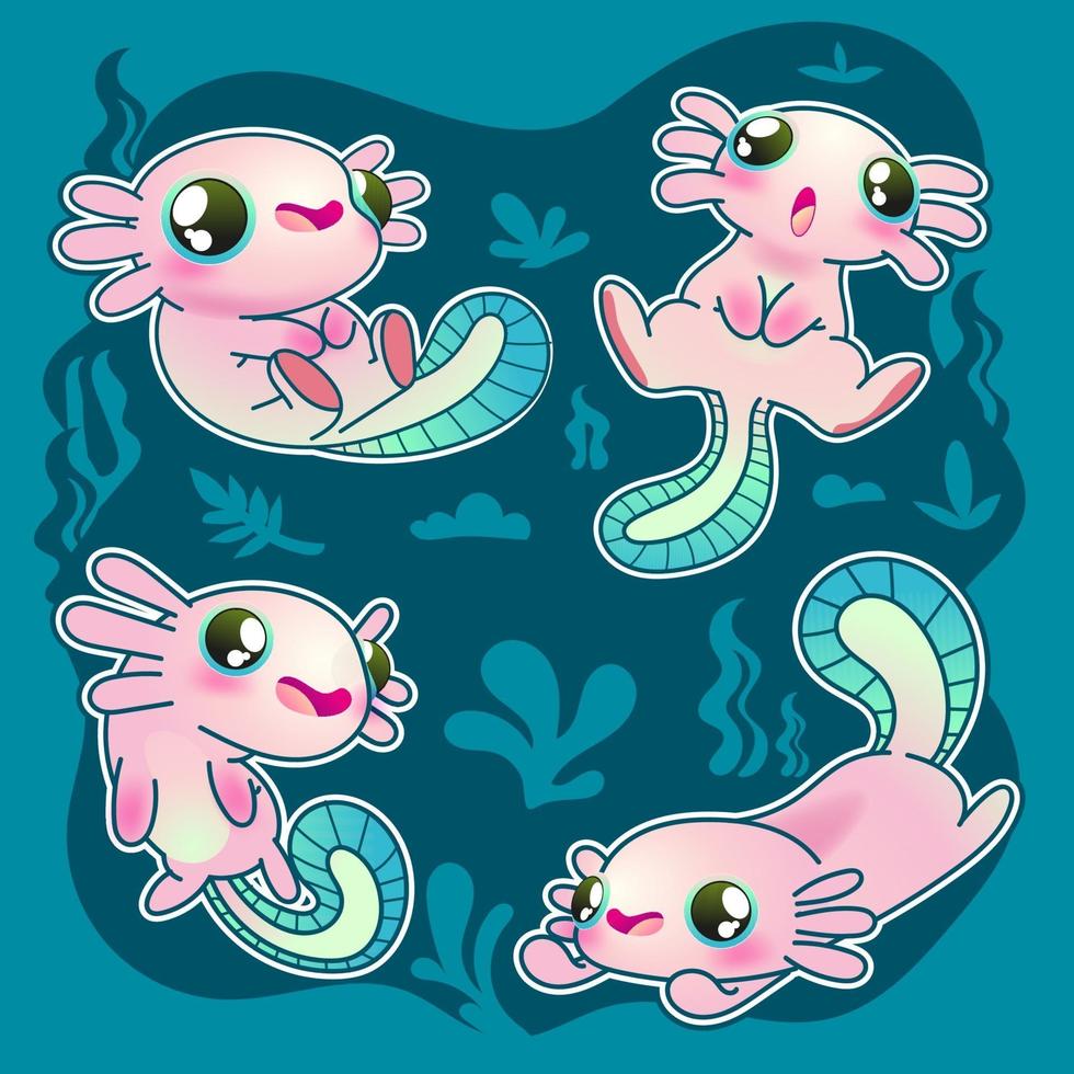 cute axolotl vector set, cute salamander