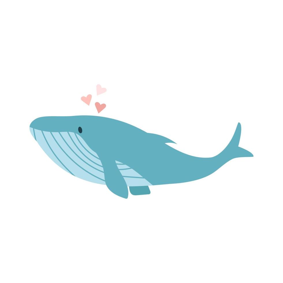 linda ballena dibujada a mano con corazones vector