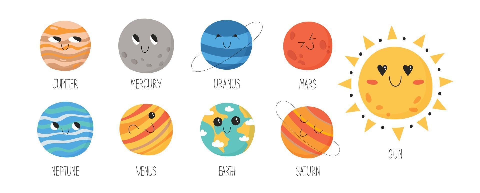 lindos planetas del sistema solar para niños vector