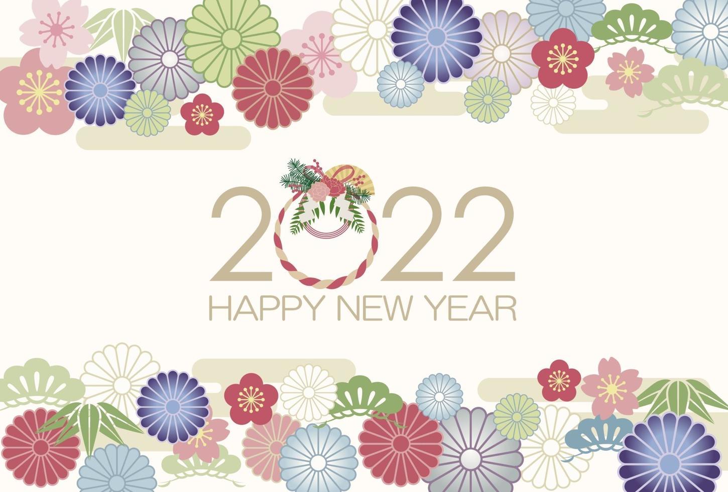 Plantilla de tarjeta de felicitación 2022 decorada con encantos vintage japoneses. vector