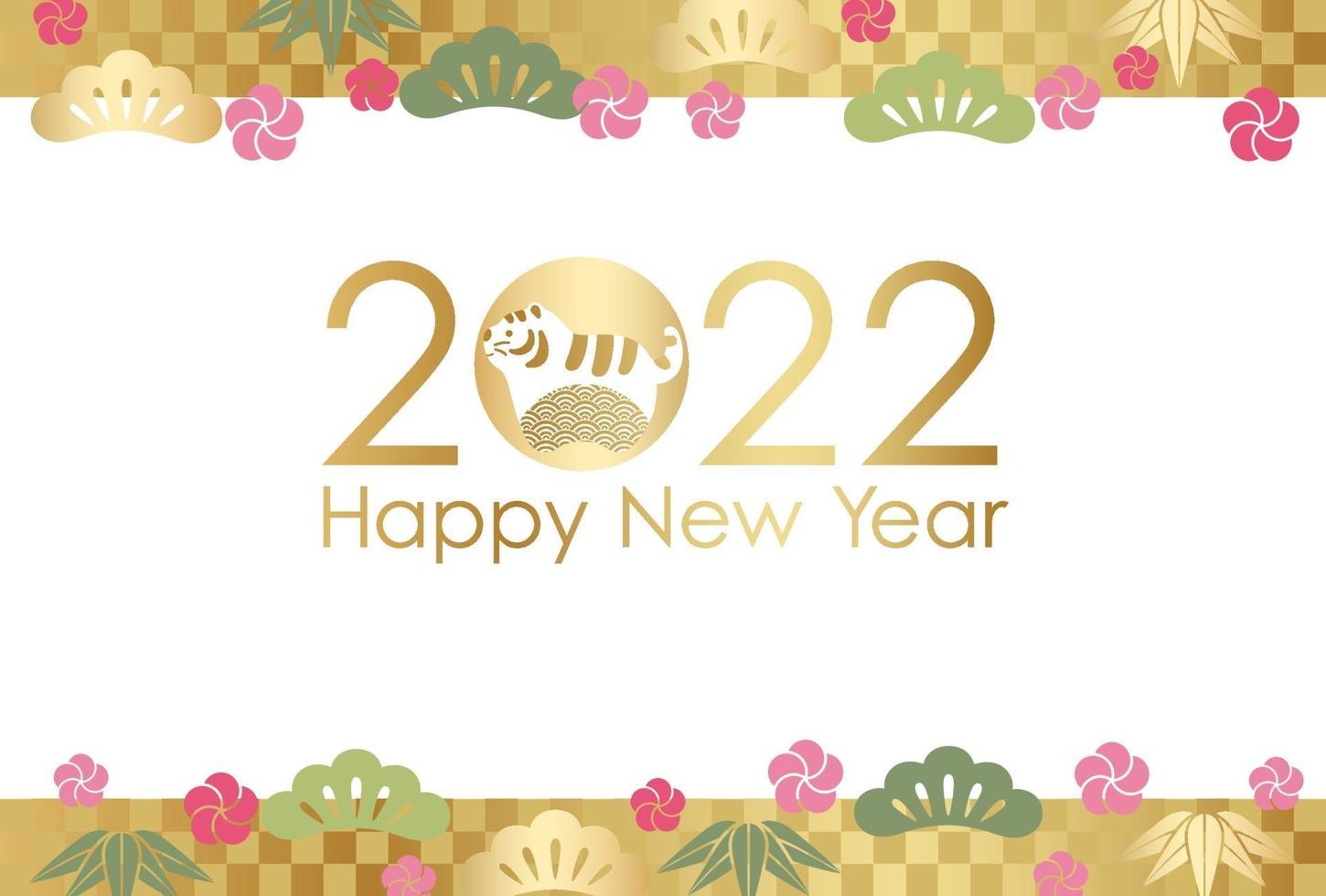 2022, Year Of The Tiger, Card With Japanese Vintage Patterns. vector