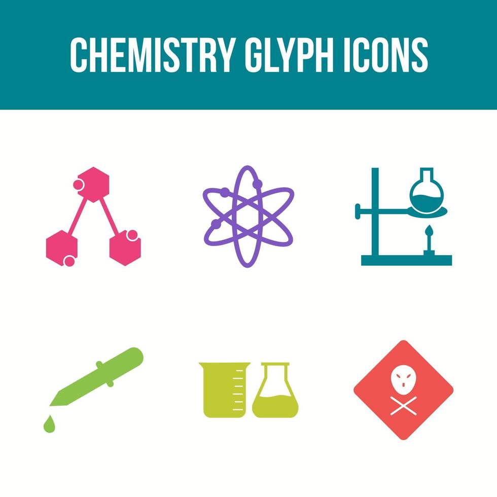 conjunto de iconos de vector de glifo de química única