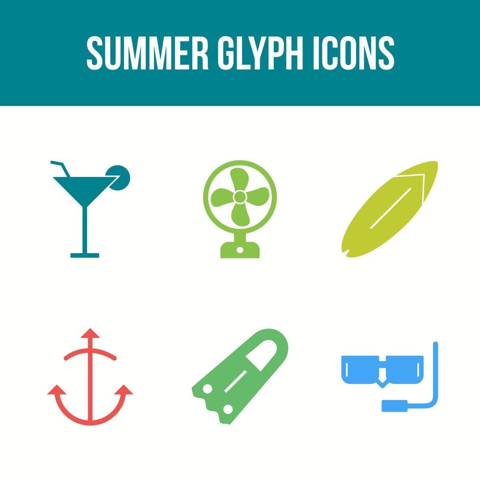 conjunto de iconos de vector de glifo de verano único