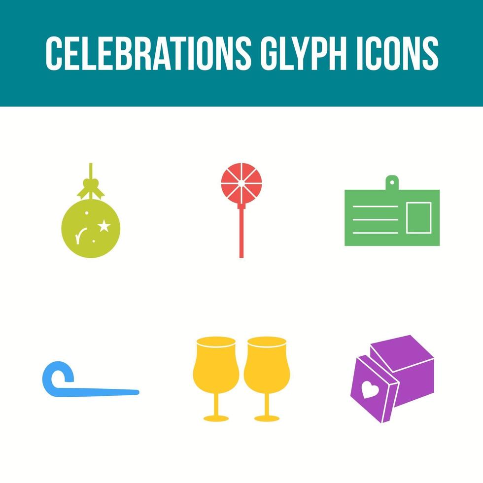 Conjunto de iconos de vector de glifo de celebración única