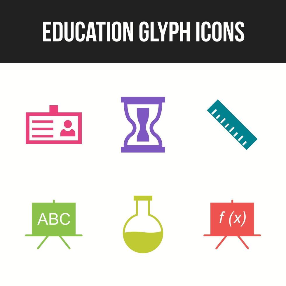 hermoso conjunto de iconos de seis glifos de educación y escolarización vector