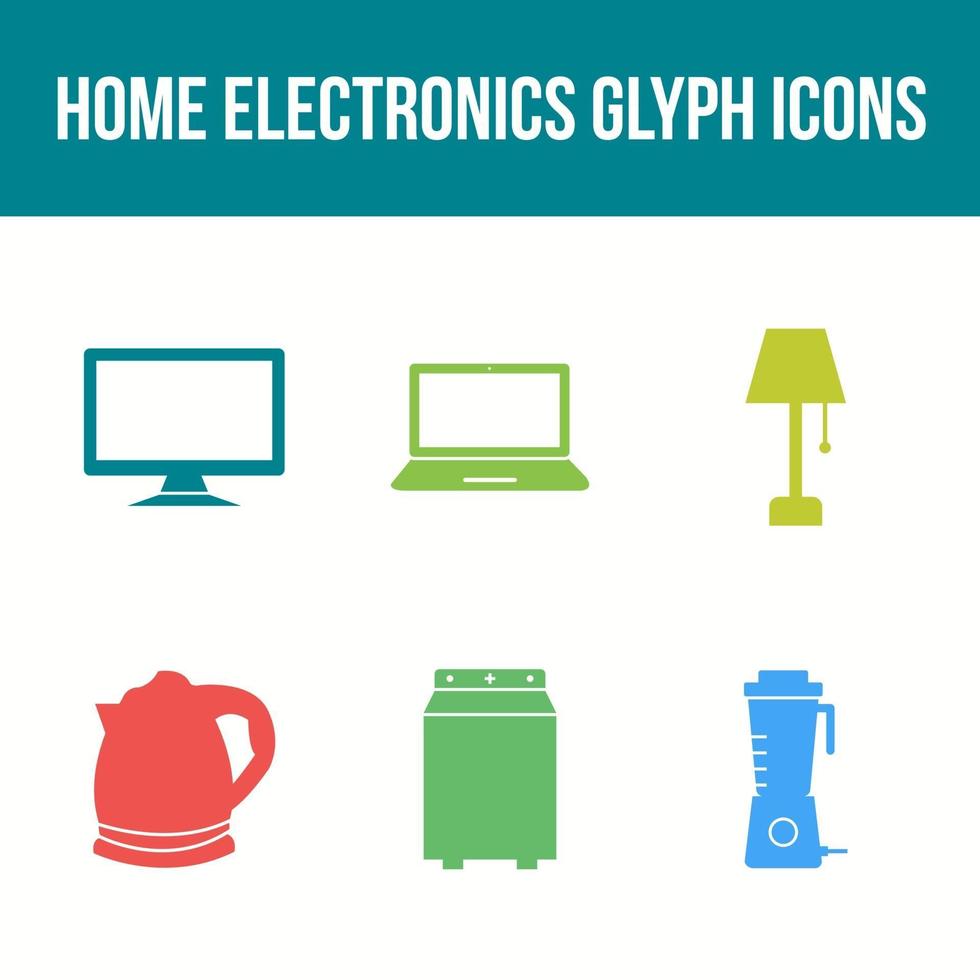 conjunto único de iconos de glifo de electrónica para el hogar vector