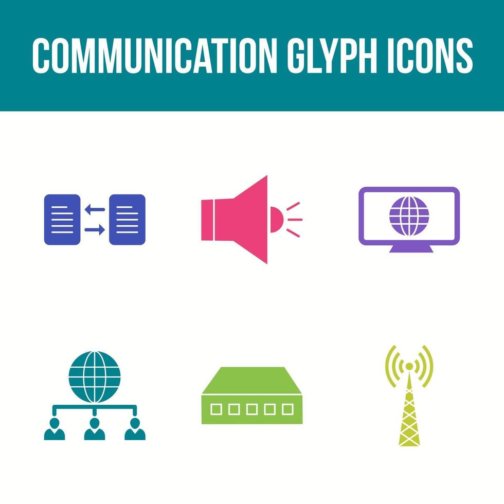 Conjunto de iconos de vector de glifo de comunicación única