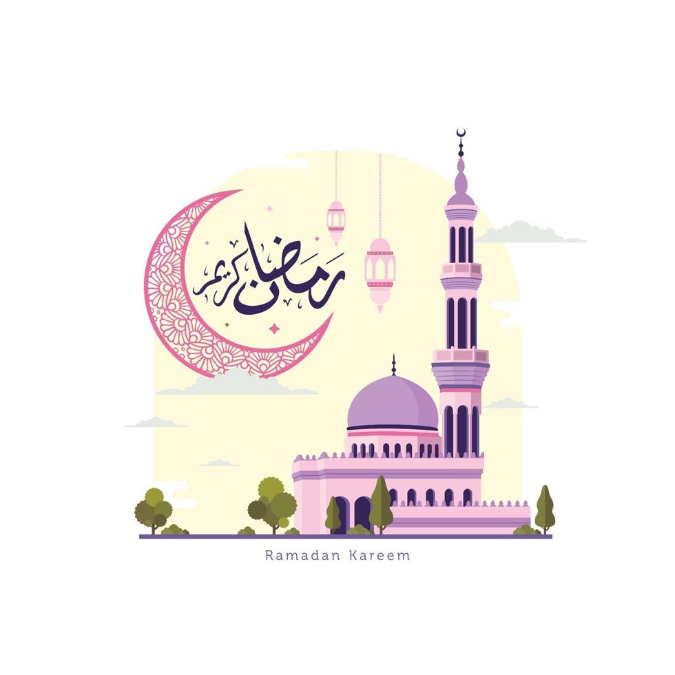 Ramadan kareem background design with landscape mosque vector