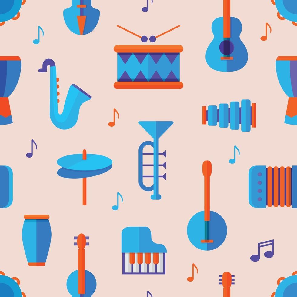 Ilustración de vector de fondo de patrones sin fisuras de herramientas de música