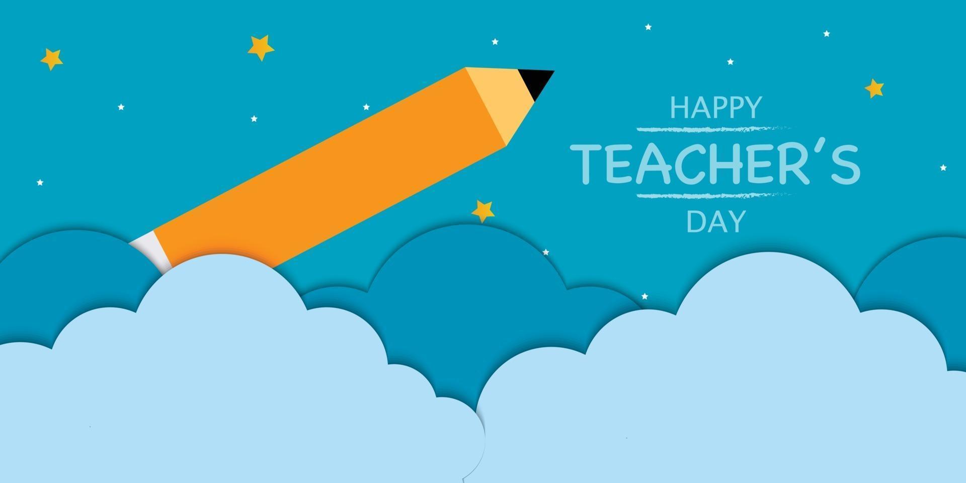 Happy Teacher's Day Cloud Pencil Banner vector