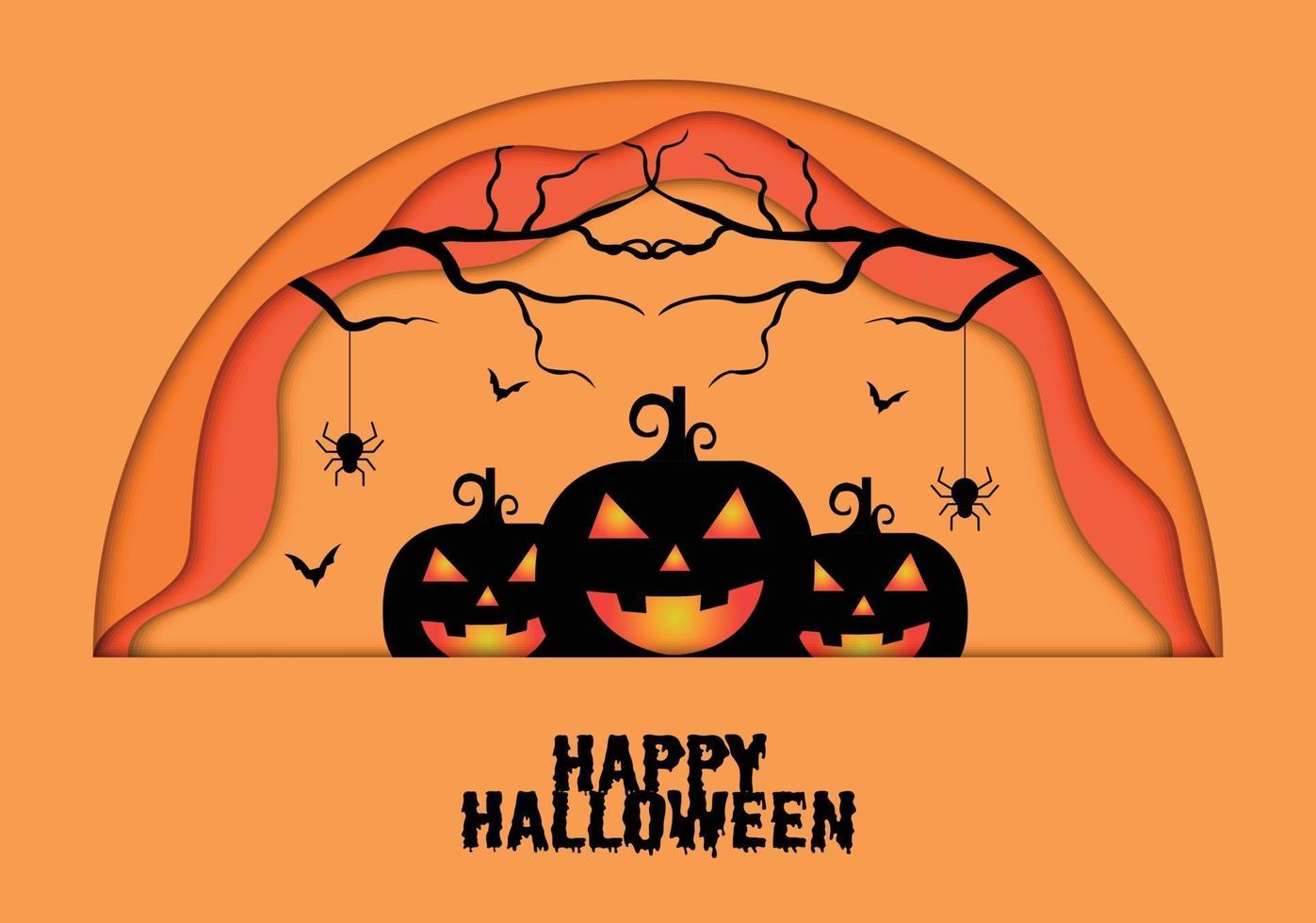 feliz halloween calabaza en papercut vector