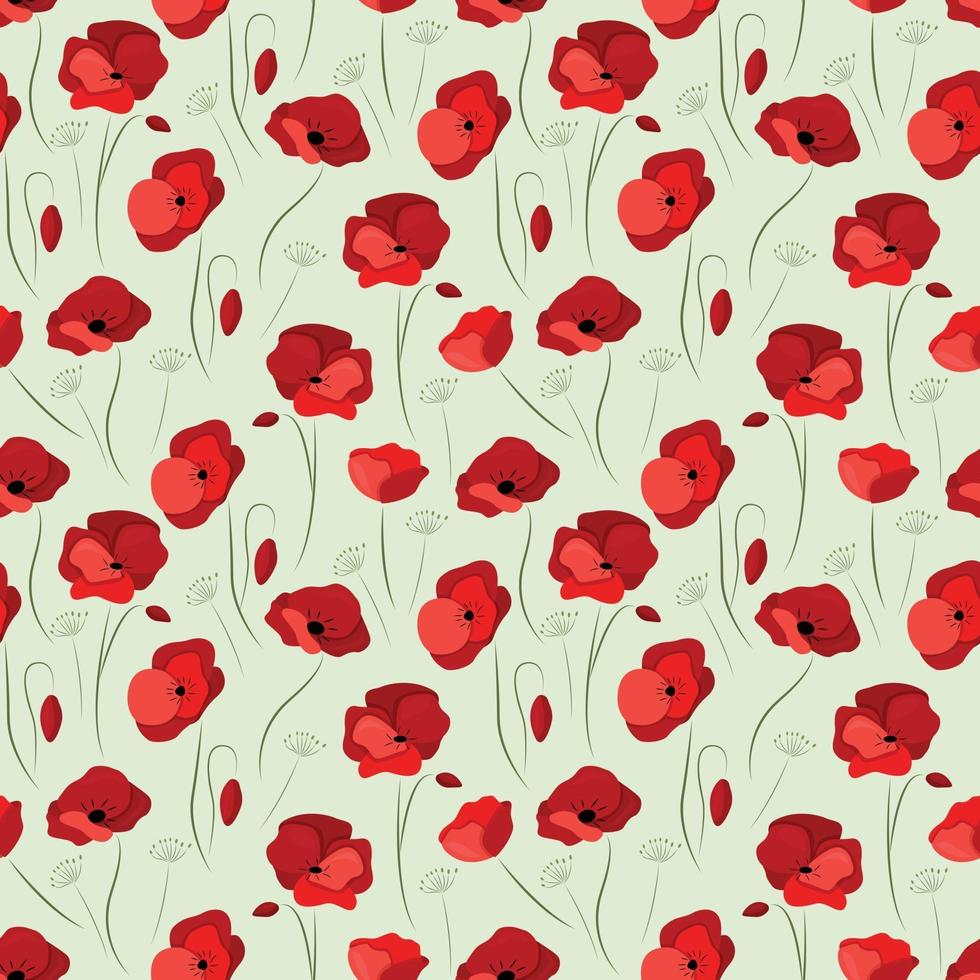 Beautiful floral seamless pattern. Bright red poppies vector