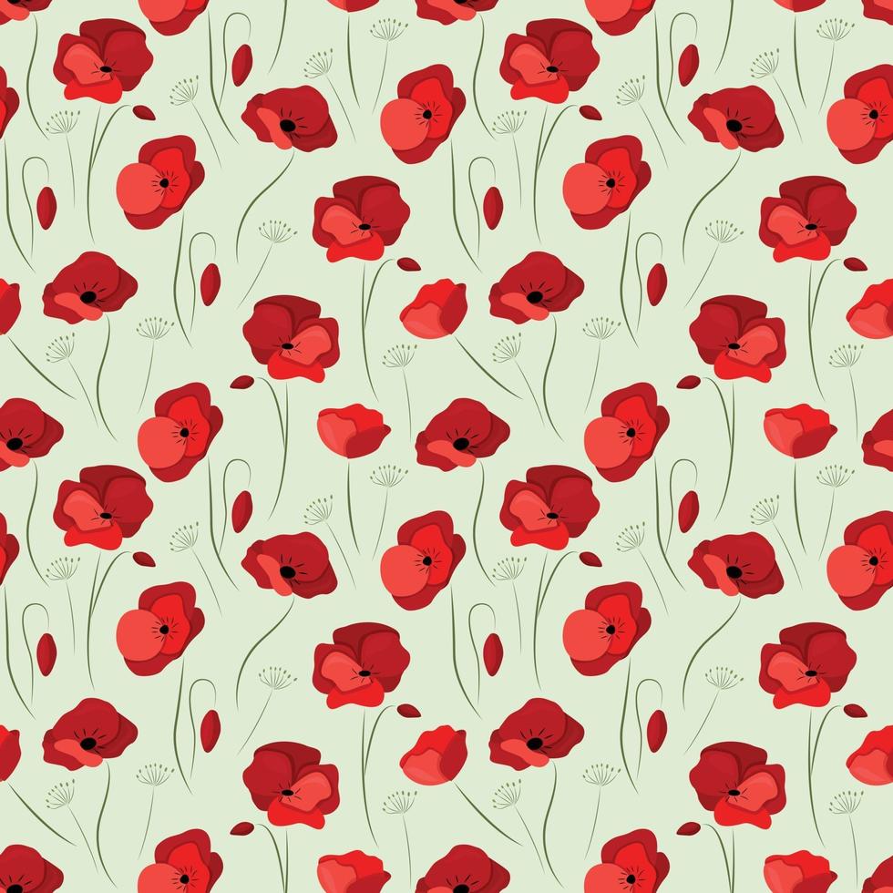 hermoso patrón floral sin fisuras. amapolas rojas brillantes vector