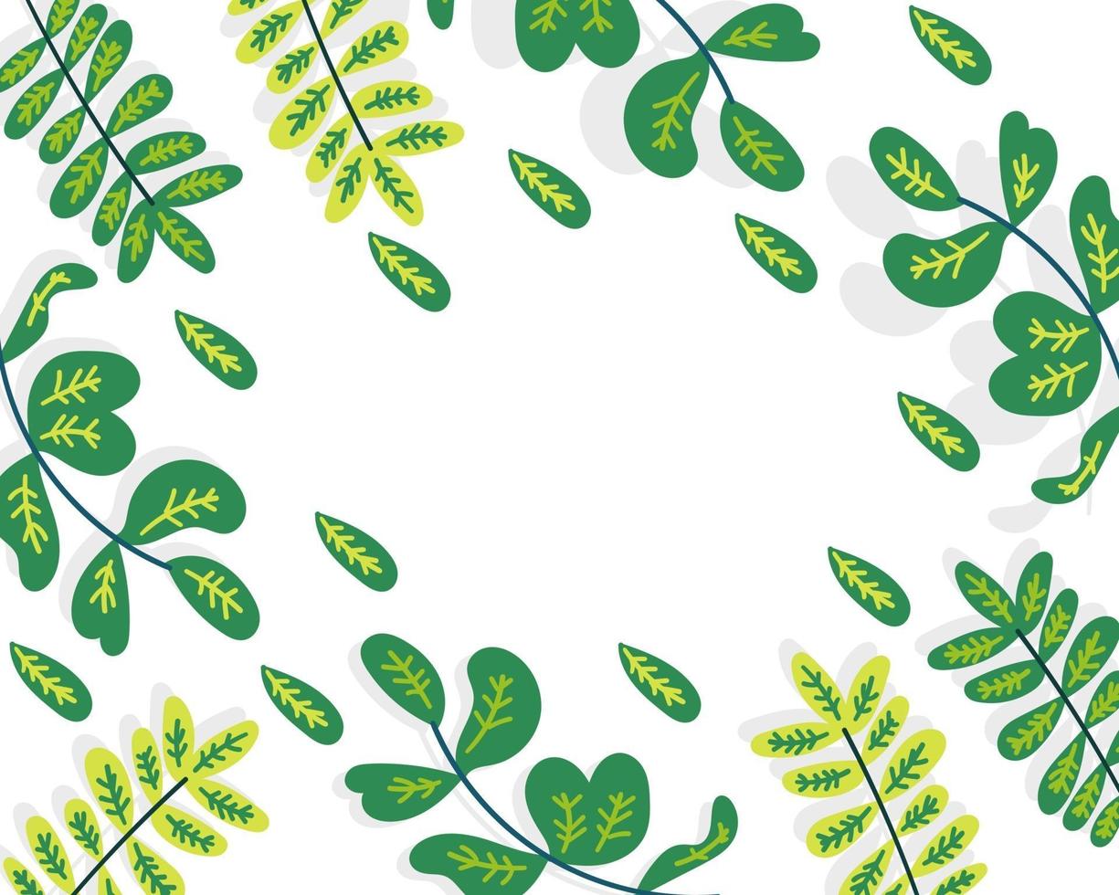 Green leaves background with hand drawn vector illustration