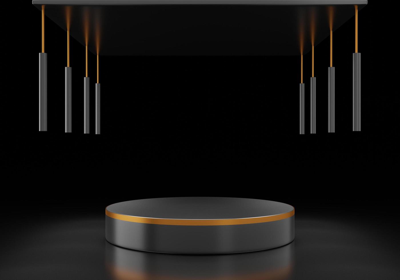 Pedestal de producto de presentación negro 3d, podio de escenario en negro foto