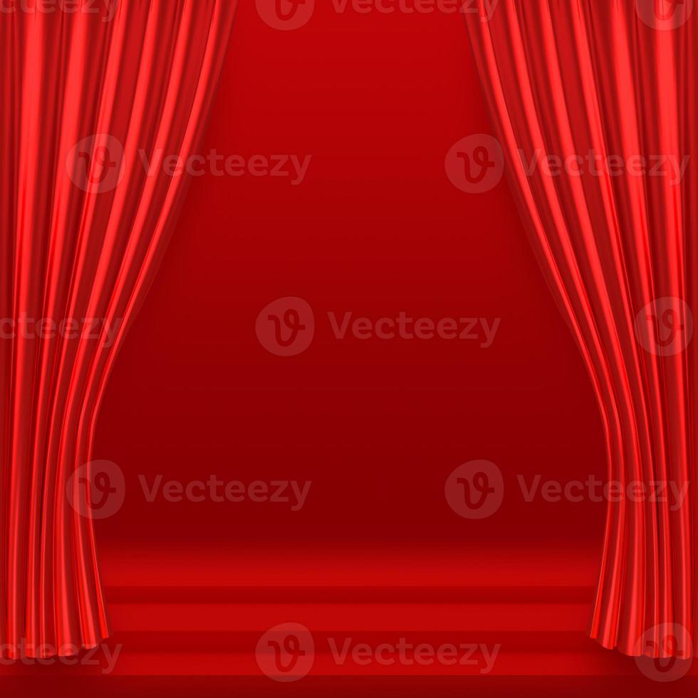 Background with 3D illustration luxury red silk velvet curtains. photo