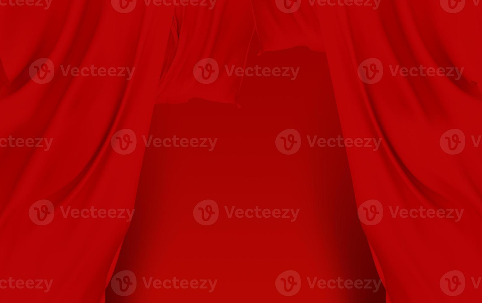 Background with 3D illustration luxury red silk velvet curtains. photo