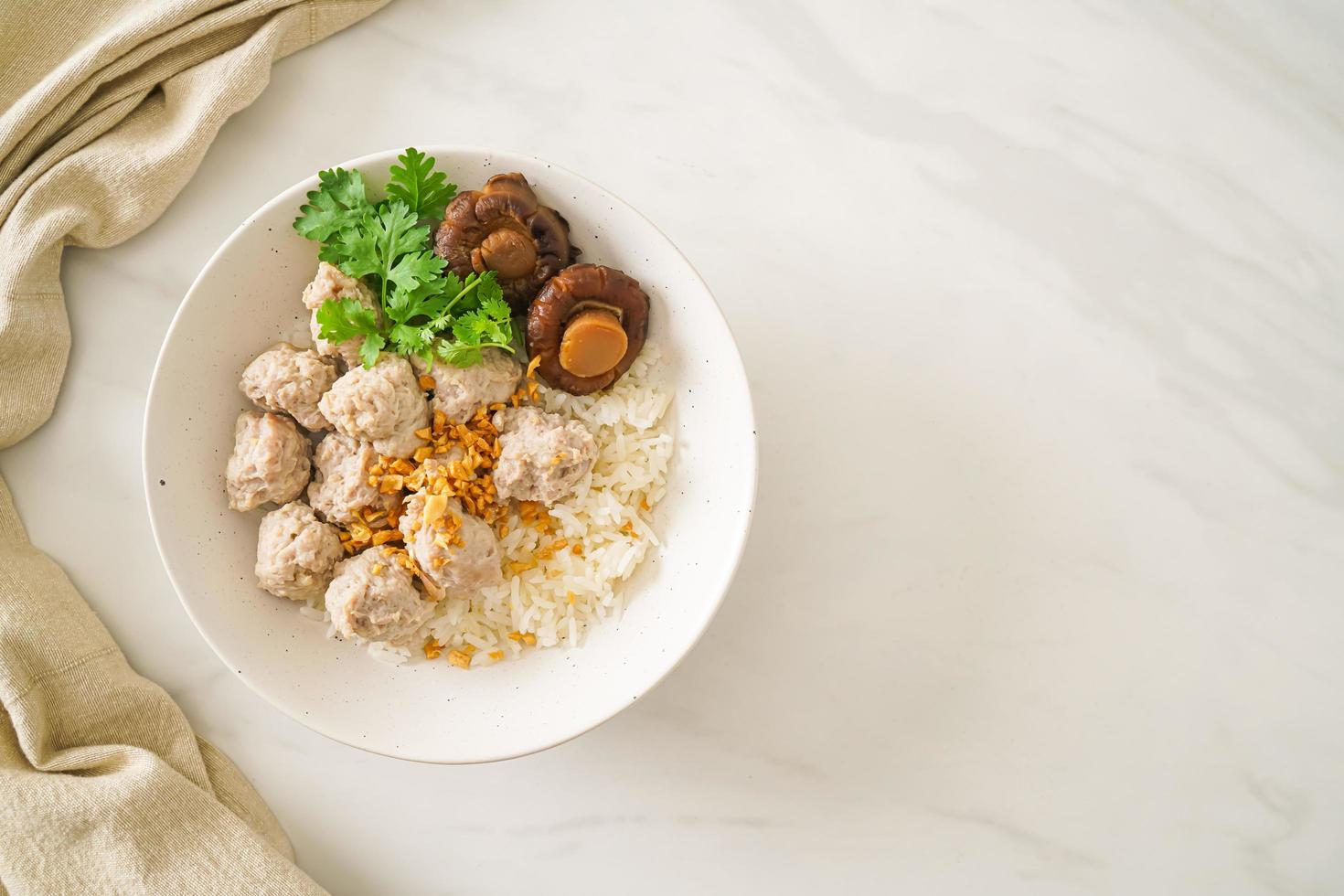 gachas de arroz seco con tazón de cerdo hervido foto