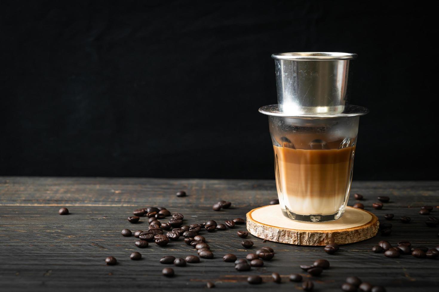 Hot milk coffee dripping in Vietnam style photo