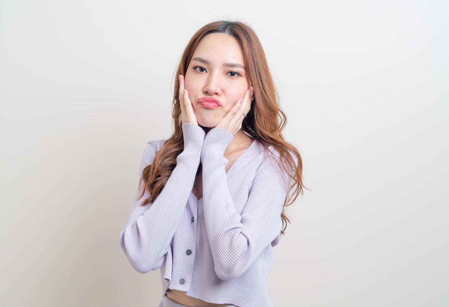 Portrait beautiful Asian woman with happy feeling and smiling on white background photo